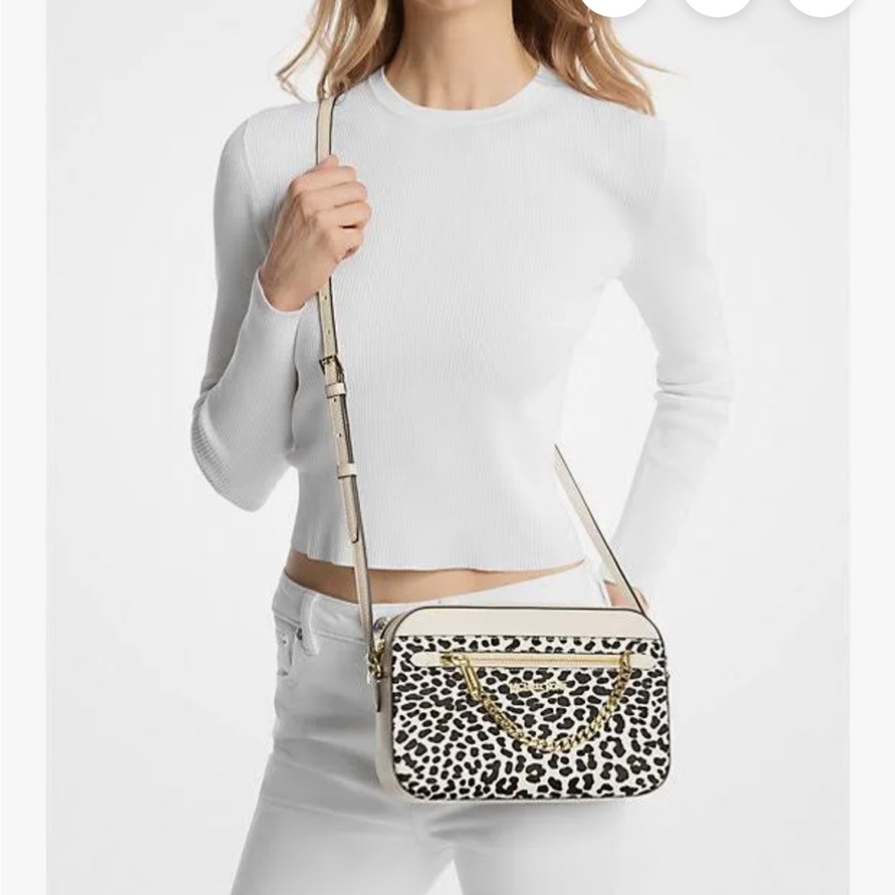 Michael Kors Black and Cream Leopard Crossbody Bag
